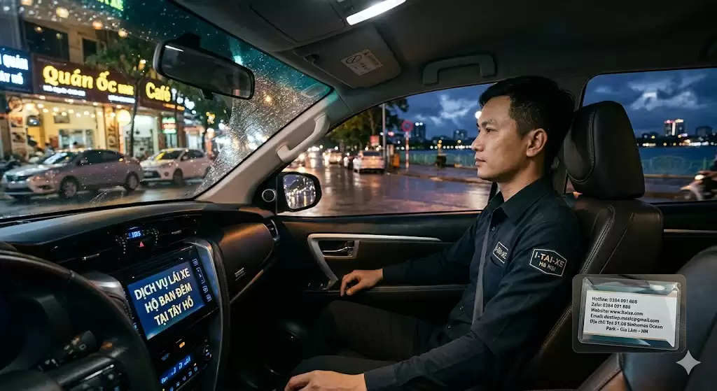 Tài xế lái xe hộ ban đêm tại Tây Hồ