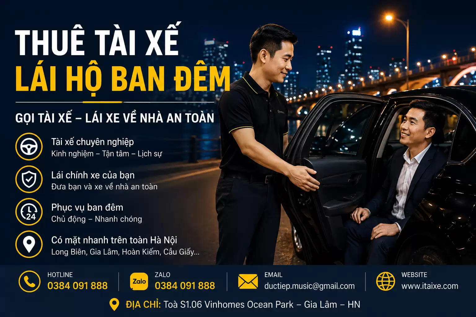 Thuê Tài Xế Lái Hộ Ban Đêm – Gọi Tài Xế Đưa Xe Về Nhà An Toàn